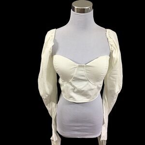 New Nasty Gal Corset Puff Sleeve NWT Crop Top White US Size 10